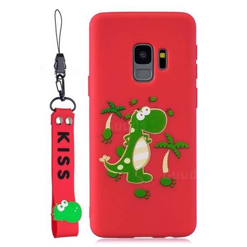 Red Dinosaur Soft Kiss Candy Hand Strap Silicone Case for Samsung Galaxy S9 Plus(S9+)