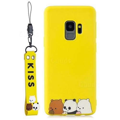 Yellow Bear Family Soft Kiss Candy Hand Strap Silicone Case for Samsung Galaxy S9 Plus(S9+)