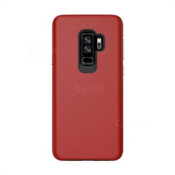 Triangle Texture Shockproof Hybrid Rugged Armor Defender Phone Case for Samsung Galaxy S9 Plus(S9+) - Red