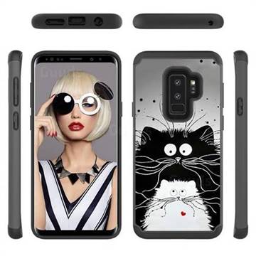 Black and White Cat Shock Absorbing Hybrid Defender Rugged Phone Case Cover for Samsung Galaxy S9 Plus(S9+)