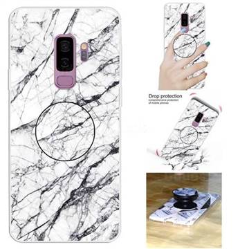 White Marble Pop Stand Holder Varnish Phone Cover for Samsung Galaxy S9 Plus(S9+)