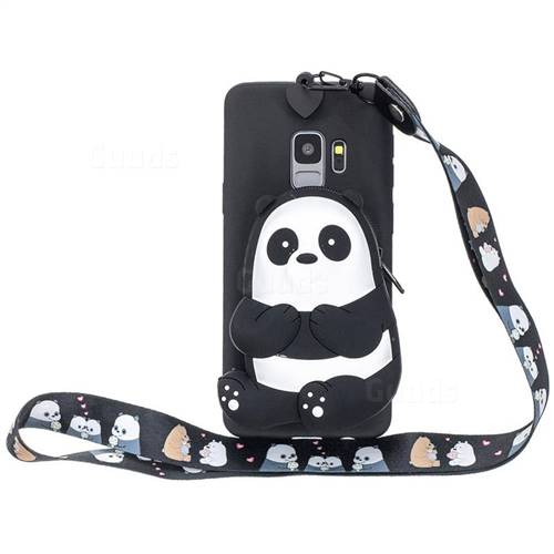 Cute Panda Neck Lanyard Zipper Wallet Silicone Case for Samsung Galaxy S9 Plus(S9+)