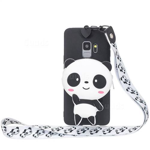 White Panda Neck Lanyard Zipper Wallet Silicone Case for Samsung Galaxy S9 Plus(S9+)