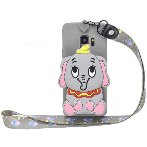 Gray Elephant Neck Lanyard Zipper Wallet Silicone Case for Samsung Galaxy S9 Plus(S9+)