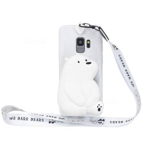 White Polar Bear Neck Lanyard Zipper Wallet Silicone Case for Samsung Galaxy S9 Plus(S9+)