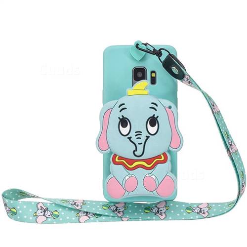 Blue Elephant Neck Lanyard Zipper Wallet Silicone Case for Samsung Galaxy S9 Plus(S9+)