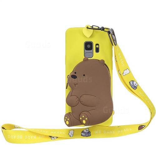 Yellow Bear Neck Lanyard Zipper Wallet Silicone Case for Samsung Galaxy S9 Plus(S9+)