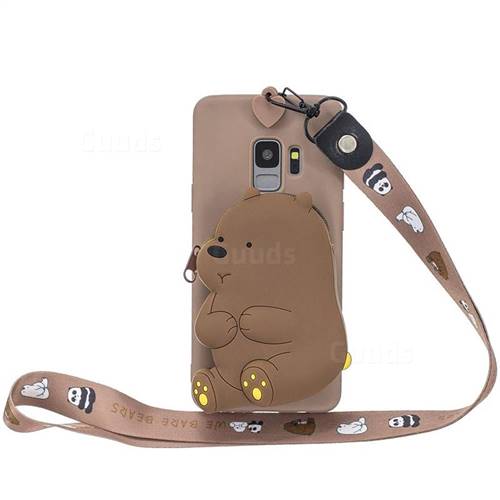 Brown Bear Neck Lanyard Zipper Wallet Silicone Case for Samsung Galaxy S9 Plus(S9+)