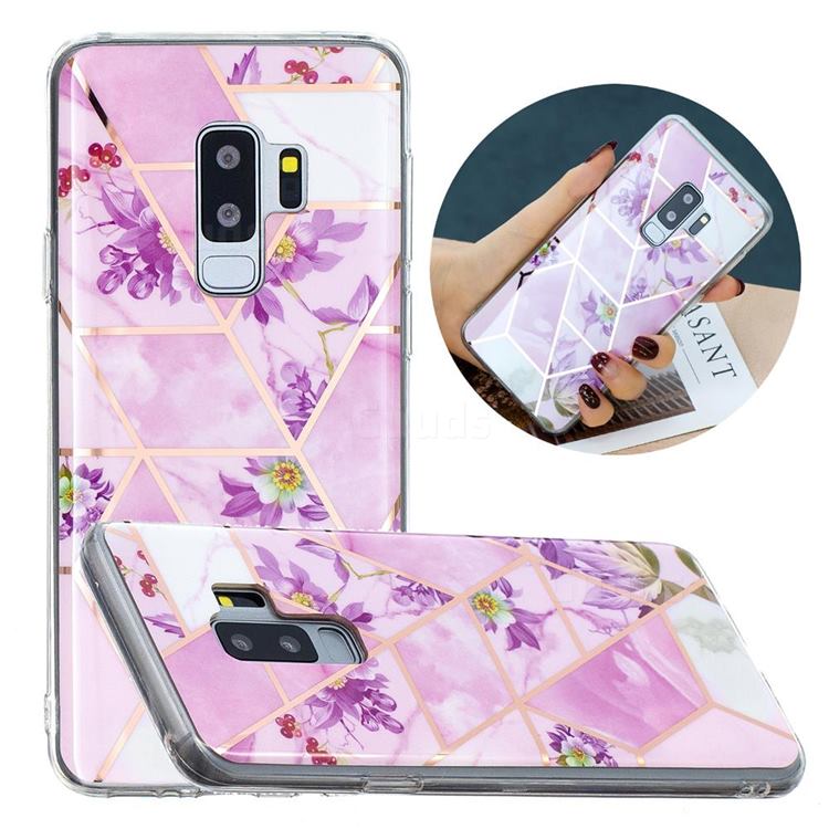 Purple Flower Painted Marble Electroplating Protective Case for Samsung Galaxy S9 Plus(S9+)