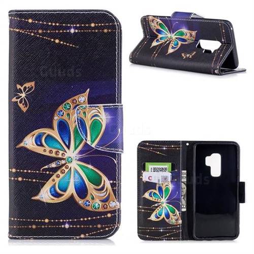 Golden Shining Butterfly Leather Wallet Case for Samsung Galaxy S9 Plus(S9+)