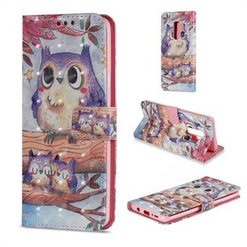 Purple Owl 3D Painted Leather Wallet Case for Samsung Galaxy S9 Plus(S9+)