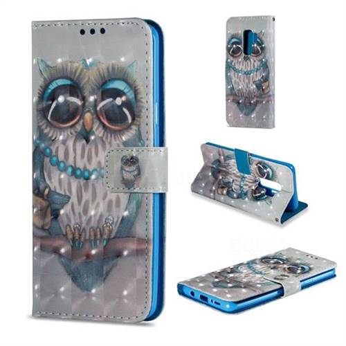 Sweet Gray Owl 3D Painted Leather Wallet Case for Samsung Galaxy S9 Plus(S9+)