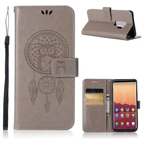 Intricate Embossing Owl Campanula Leather Wallet Case for Samsung Galaxy S9 Plus(S9+) - Grey