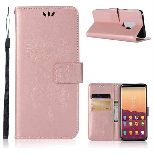 Intricate Embossing Owl Campanula Leather Wallet Case for Samsung Galaxy S9 Plus(S9+) - Rose Gold
