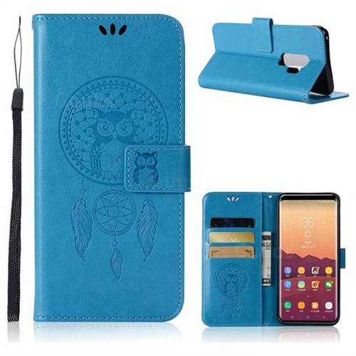 Intricate Embossing Owl Campanula Leather Wallet Case for Samsung Galaxy S9 Plus(S9+) - Blue