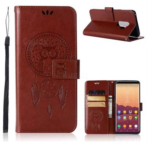 Intricate Embossing Owl Campanula Leather Wallet Case for Samsung Galaxy S9 Plus(S9+) - Brown