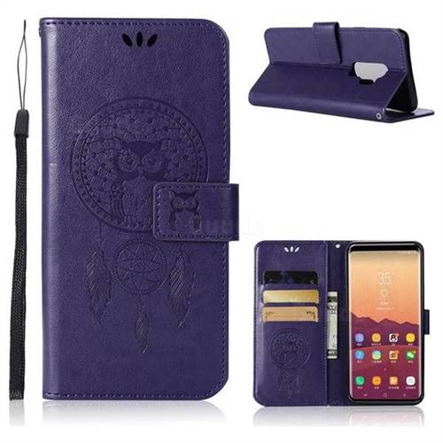 Intricate Embossing Owl Campanula Leather Wallet Case for Samsung Galaxy S9 Plus(S9+) - Purple