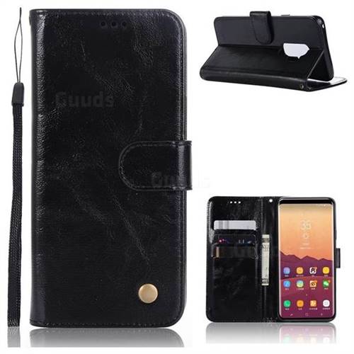 Luxury Retro Leather Wallet Case for Samsung Galaxy S9 Plus(S9+) - Black