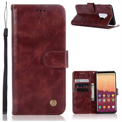 Luxury Retro Leather Wallet Case for Samsung Galaxy S9 Plus(S9+) - Wine Red