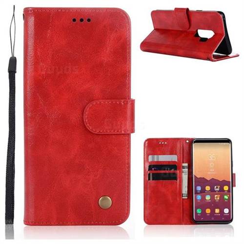 Luxury Retro Leather Wallet Case for Samsung Galaxy S9 Plus(S9+) - Red