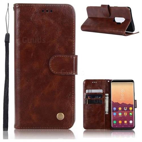 Luxury Retro Leather Wallet Case for Samsung Galaxy S9 Plus(S9+) - Brown