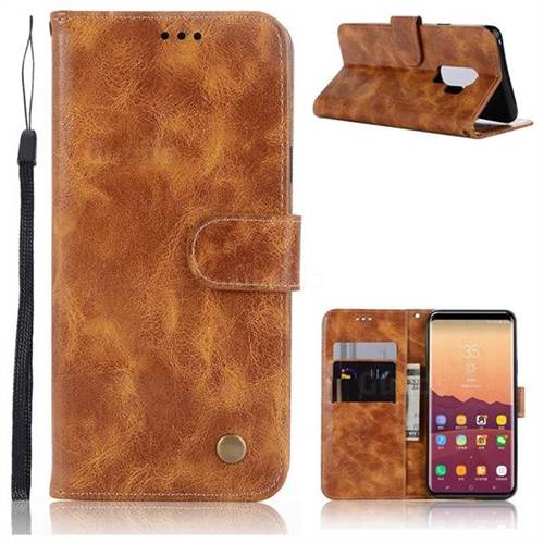 Luxury Retro Leather Wallet Case for Samsung Galaxy S9 Plus(S9+) - Golden