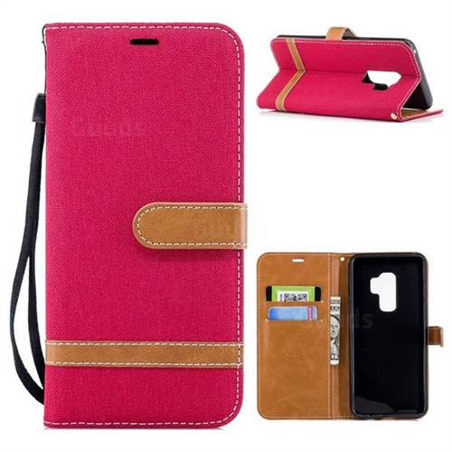 Jeans Cowboy Denim Leather Wallet Case for Samsung Galaxy S9 Plus(S9+) - Red