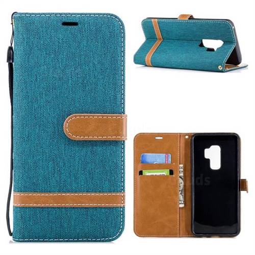 Jeans Cowboy Denim Leather Wallet Case for Samsung Galaxy S9 Plus(S9+) - Green