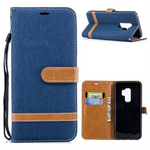 Jeans Cowboy Denim Leather Wallet Case for Samsung Galaxy S9 Plus(S9+) - Dark Blue