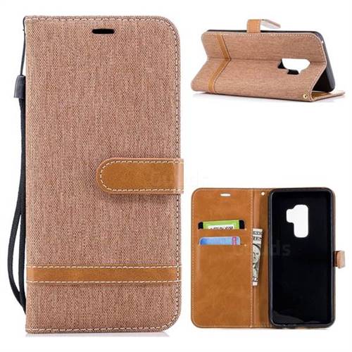 Jeans Cowboy Denim Leather Wallet Case for Samsung Galaxy S9 Plus(S9+) - Brown