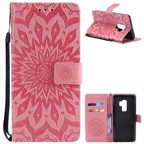 Embossing Sunflower Leather Wallet Case for Samsung Galaxy S9 Plus(S9+) - Pink