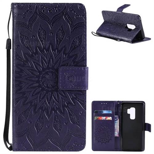 Embossing Sunflower Leather Wallet Case for Samsung Galaxy S9 Plus(S9+) - Purple