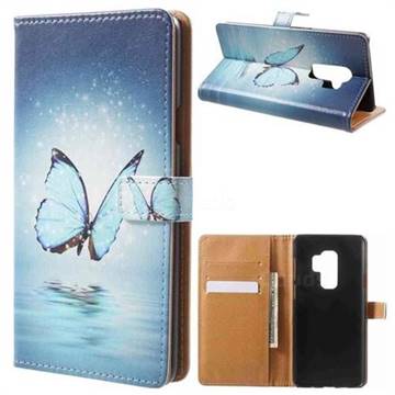 Sea Blue Butterfly Leather Wallet Case for Samsung Galaxy S9 Plus(S9+)