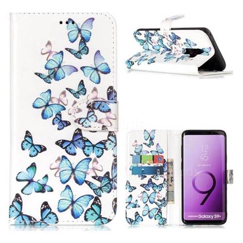 Blue Vivid Butterflies PU Leather Wallet Case for Samsung Galaxy S9 Plus(S9+)