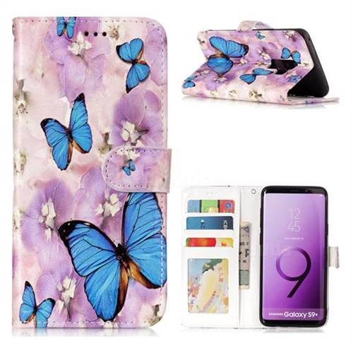 Purple Flowers Butterfly 3D Relief Oil PU Leather Wallet Case for Samsung Galaxy S9 Plus(S9+)