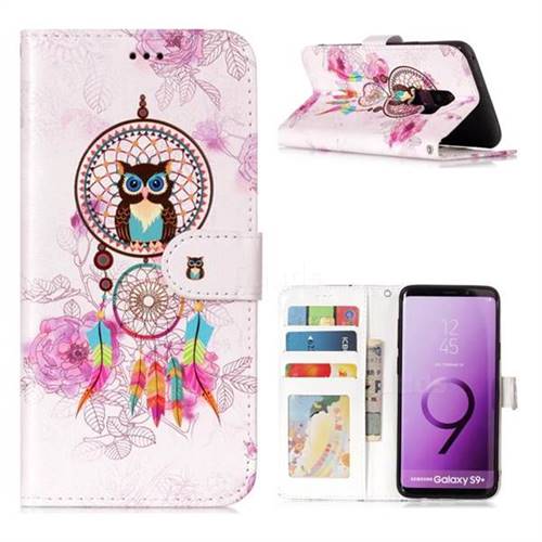 Wind Chimes Owl 3D Relief Oil PU Leather Wallet Case for Samsung Galaxy S9 Plus(S9+)