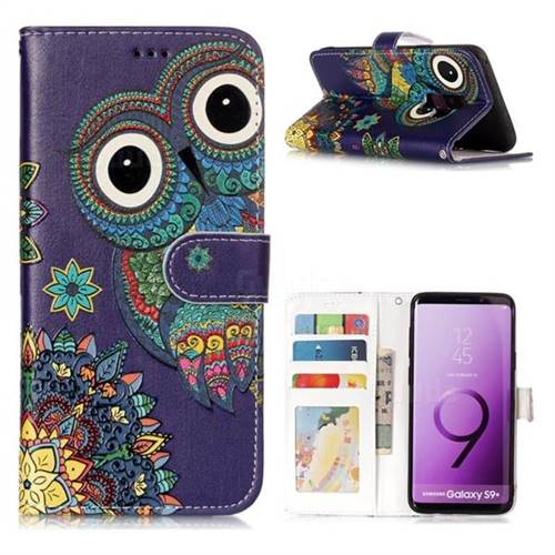 Folk Owl 3D Relief Oil PU Leather Wallet Case for Samsung Galaxy S9 Plus(S9+)