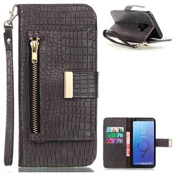 Retro Crocodile Zippers Leather Wallet Case for Samsung Galaxy S9 Plus(S9+) - Dark Gray