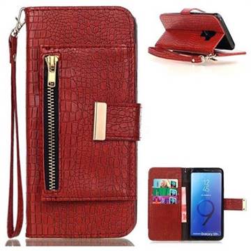 Retro Crocodile Zippers Leather Wallet Case for Samsung Galaxy S9 Plus(S9+) - Purplish Red