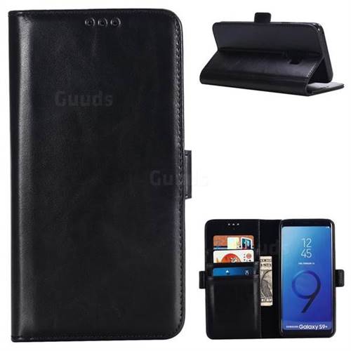 Luxury Crazy Horse PU Leather Wallet Case for Samsung Galaxy S9 Plus(S9+) - Black
