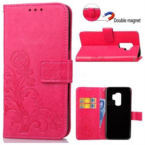 Embossing Imprint Four-Leaf Clover Leather Wallet Case for Samsung Galaxy S9 Plus(S9+) - Rose