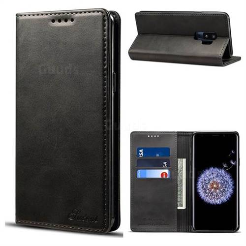 Suteni Simple Style Calf Stripe Leather Wallet Phone Case for Samsung Galaxy S9 Plus(S9+) - Black