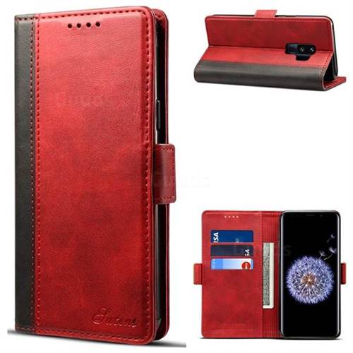 Suteni Calf Stripe Dual Color Leather Wallet Flip Case for Samsung Galaxy S9 Plus(S9+) - Red