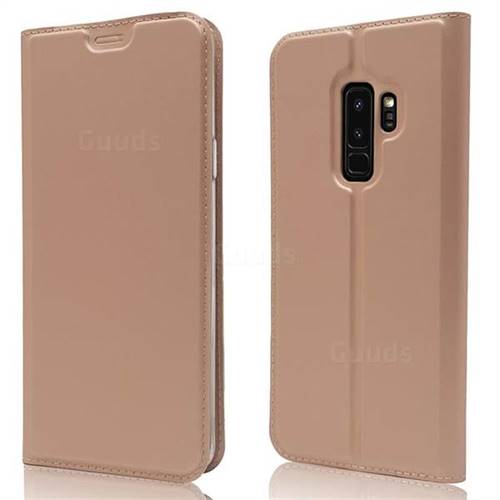 Ultra Slim Card Magnetic Automatic Suction Leather Wallet Case for Samsung Galaxy S9 Plus(S9+) - Rose Gold
