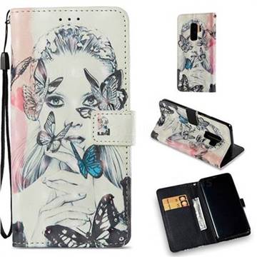 Girl and Butterfly 3D Painted Leather Wallet Case for Samsung Galaxy S9 Plus(S9+)