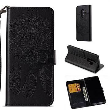 Embossing Campanula Flower Leather Wallet Case for Samsung Galaxy S9 Plus(S9+) - Black