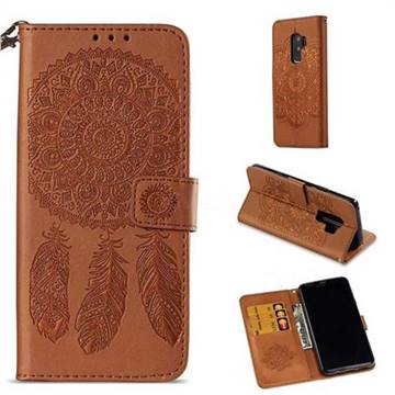 Embossing Campanula Flower Leather Wallet Case for Samsung Galaxy S9 Plus(S9+) - Brown