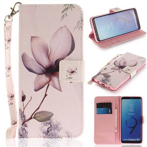 Magnolia Flower Hand Strap Leather Wallet Case for Samsung Galaxy S9 Plus(S9+)