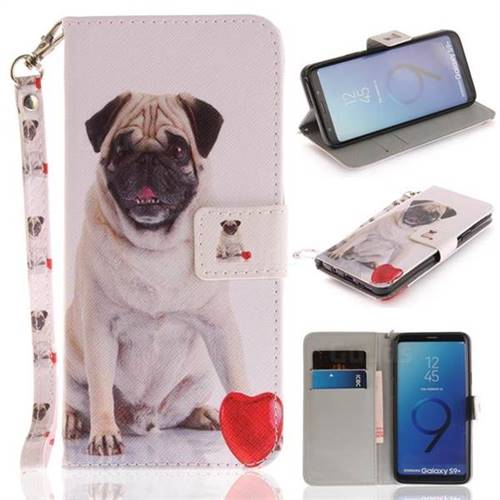Pug Dog Hand Strap Leather Wallet Case for Samsung Galaxy S9 Plus(S9+)