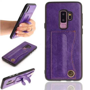 Retro Leather Coated Back Cover with Hidden Kickstand and Card Slot for Samsung Galaxy S9 Plus(S9+) - Purple